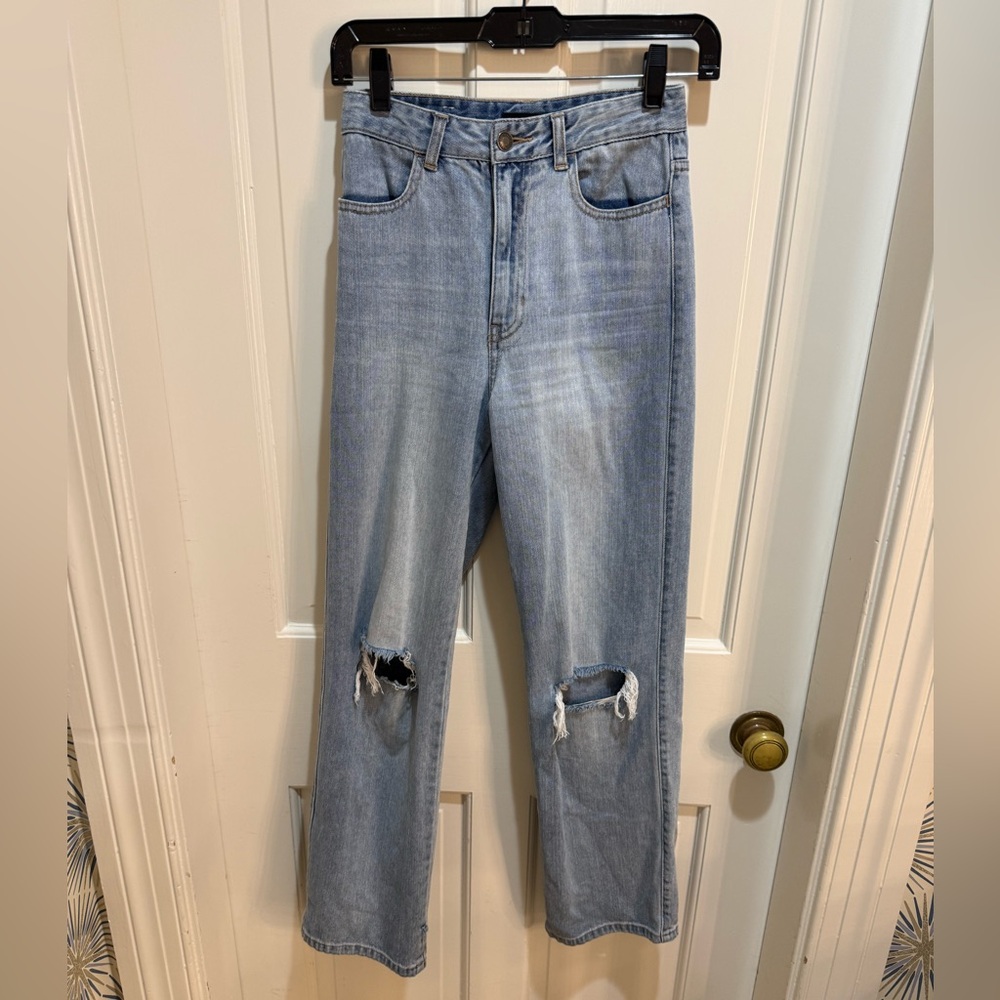 Katie J NYC Light Blue Ripped Straight Leg Jeans